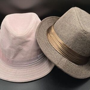 2 Fedora Hats - Pink Corduroy & Brown Tweed, Summer/Sun Hat, Short Brim